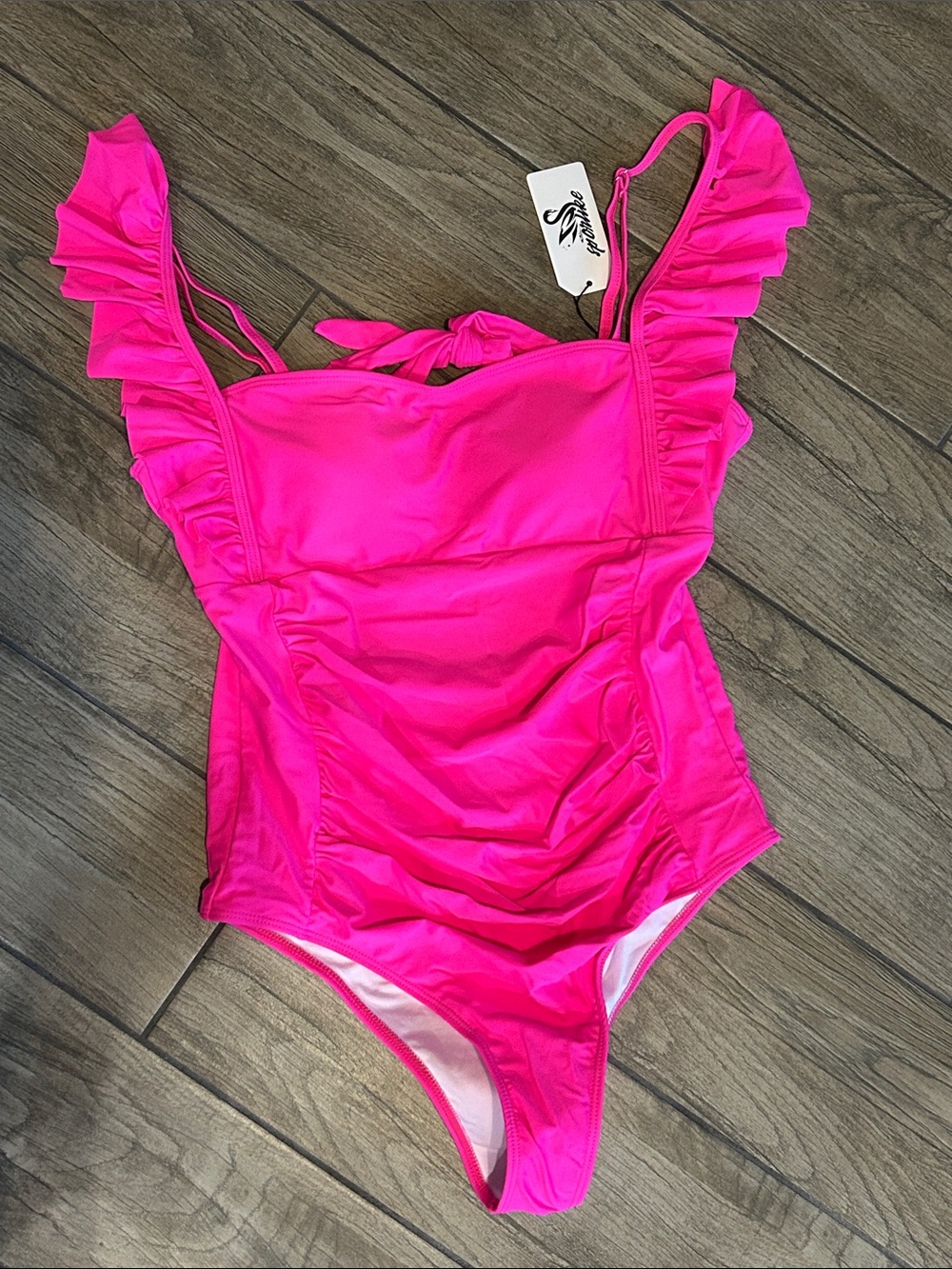 NWT…Bright Hot Pink Ruffle Swim Top Size L